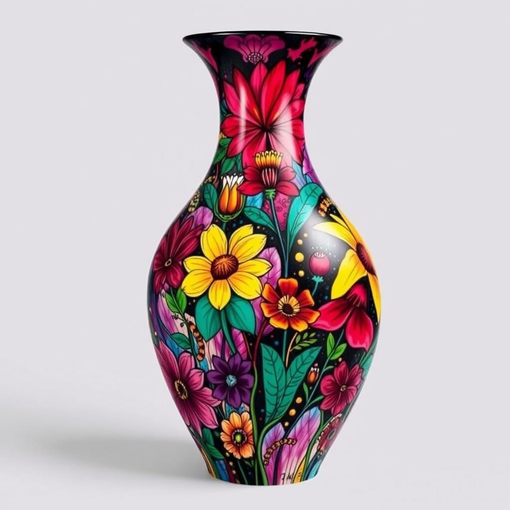 Australian Flora Vase in Graffiti Art Style