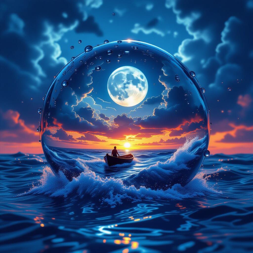 Turbulent Sea Encased in Glass Orb