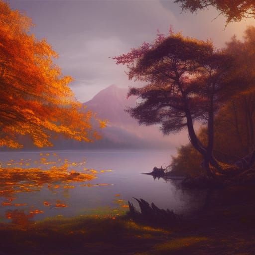 Gothic Autumn Oak Tree in Golden Sunlight