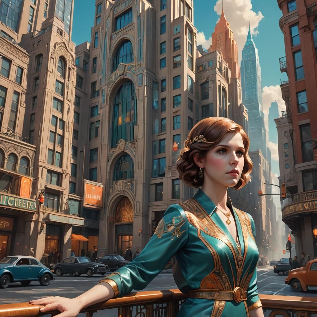 Art Deco Anna Kendrick in 1920s City
