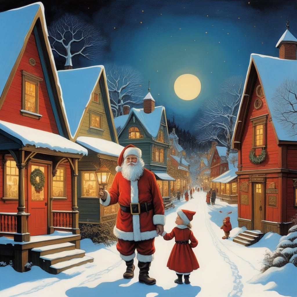 Santa and Mrs. Claus in a 19th Century Scandinavian Winter W...