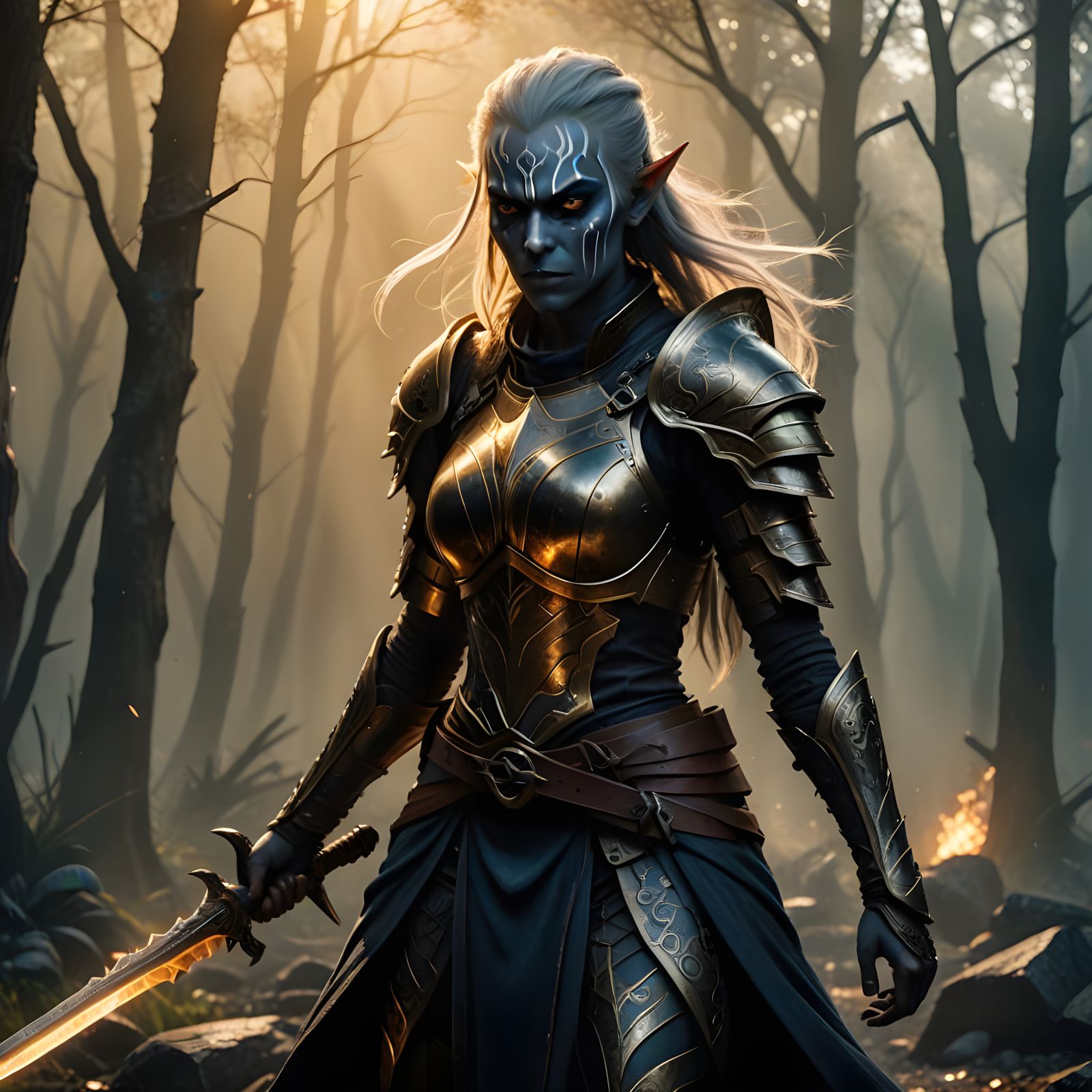 Epic Dark Elf Warrior Basks in Sunlight