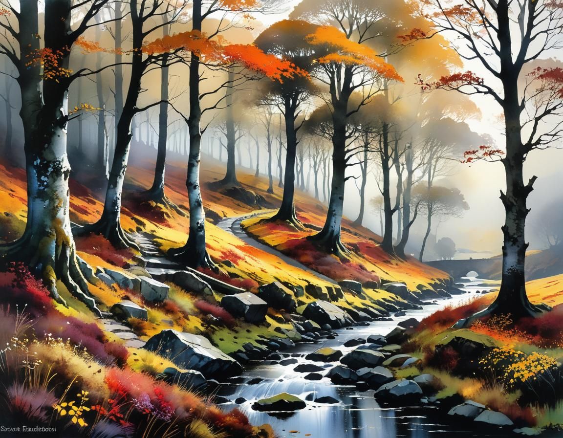 Autumnal Scotland: Intricate Watercolor Landscape