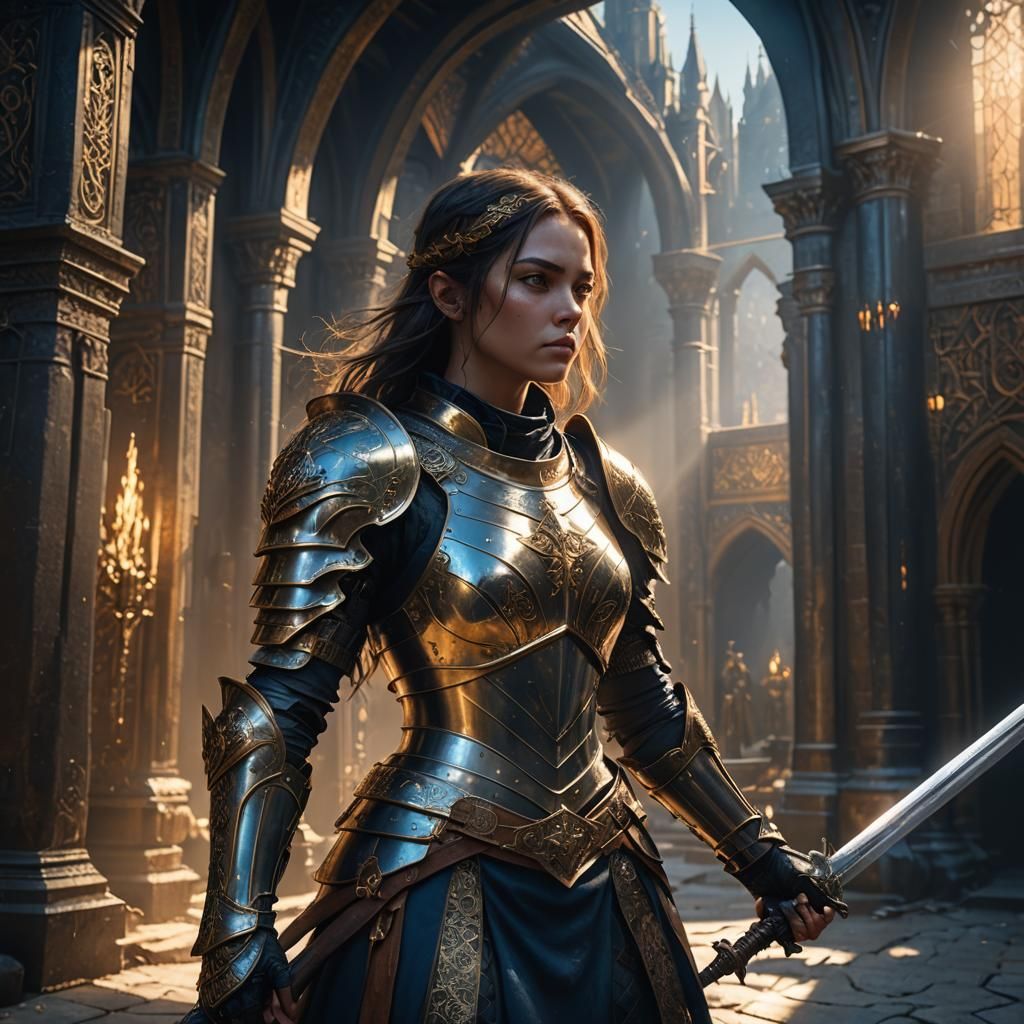 Armored Girl Warrior in Dark Fantasy Art