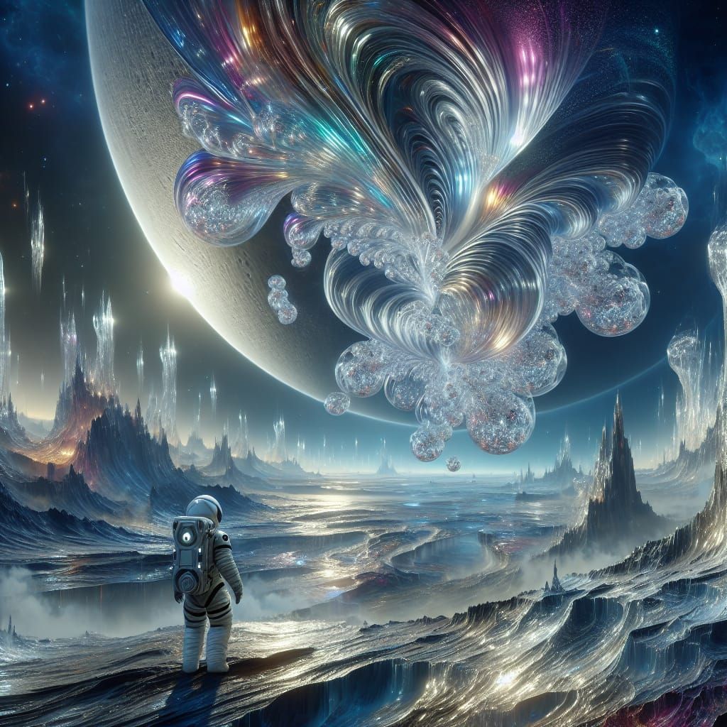 Alien World of Iridescent Ice and Cosmic Wonder