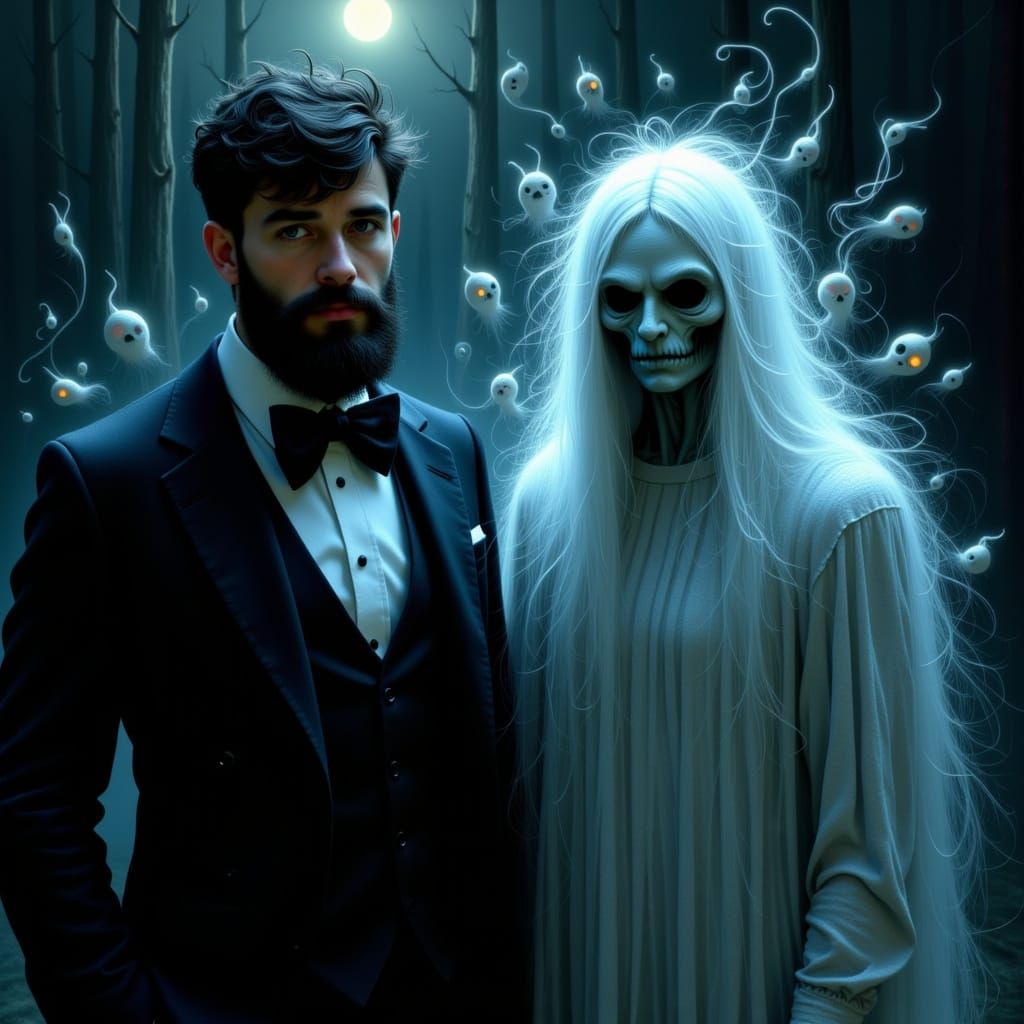 Handsome man with ghost