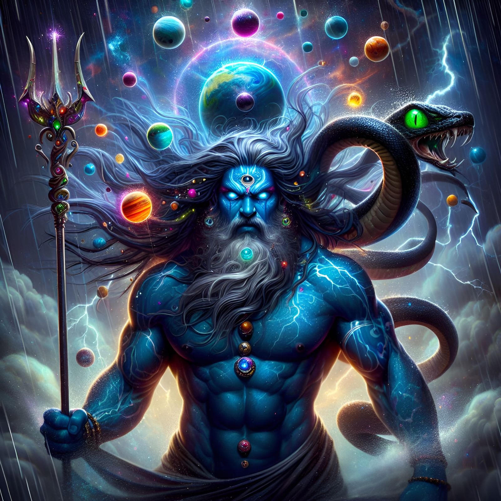 Wrathful Blue-Skinned God of Thunder with Snake