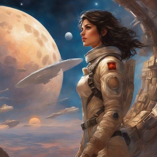 Astronaut Girl Portrait on the Moon as Splash Art