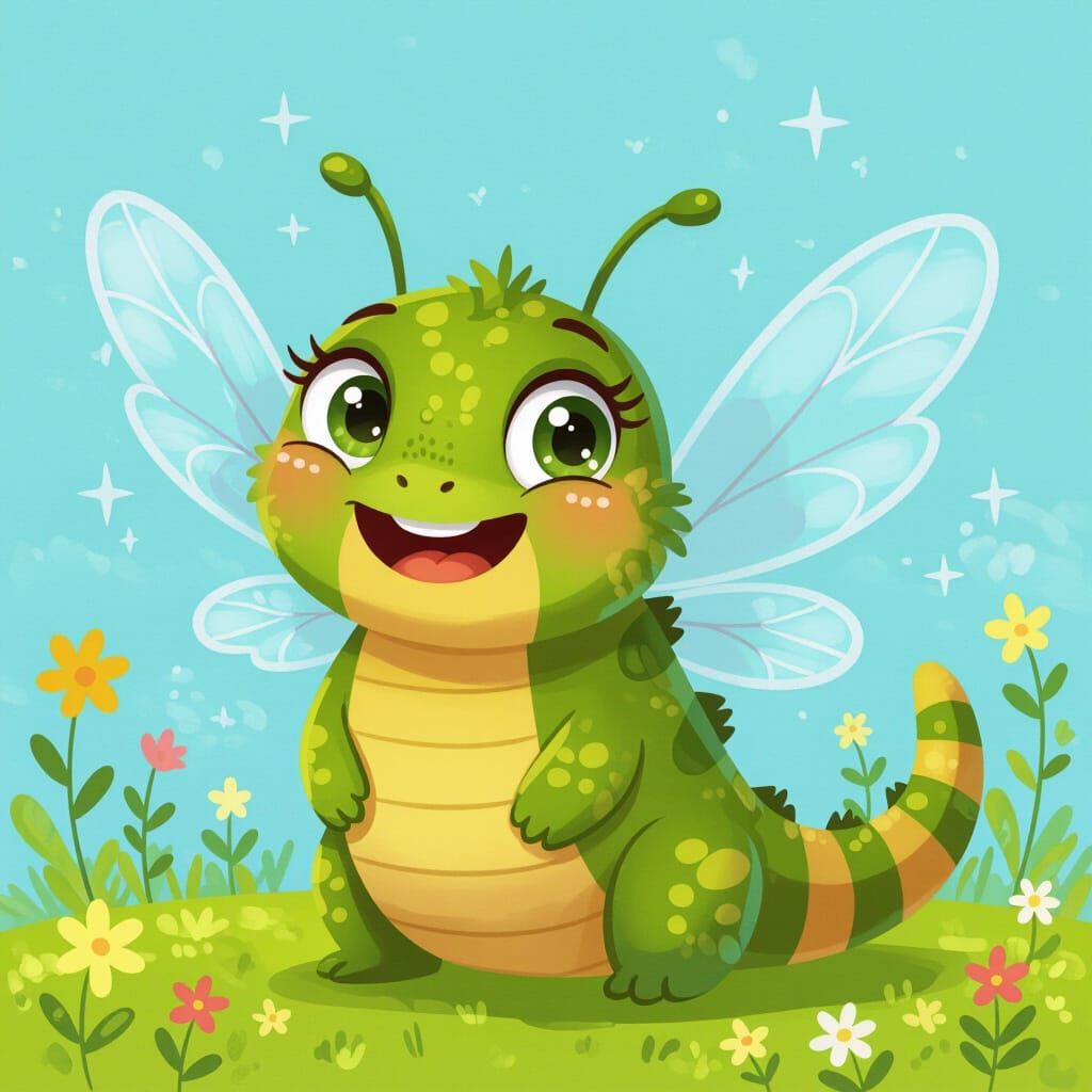 Dreamy Caterpillar with Wings Illustration