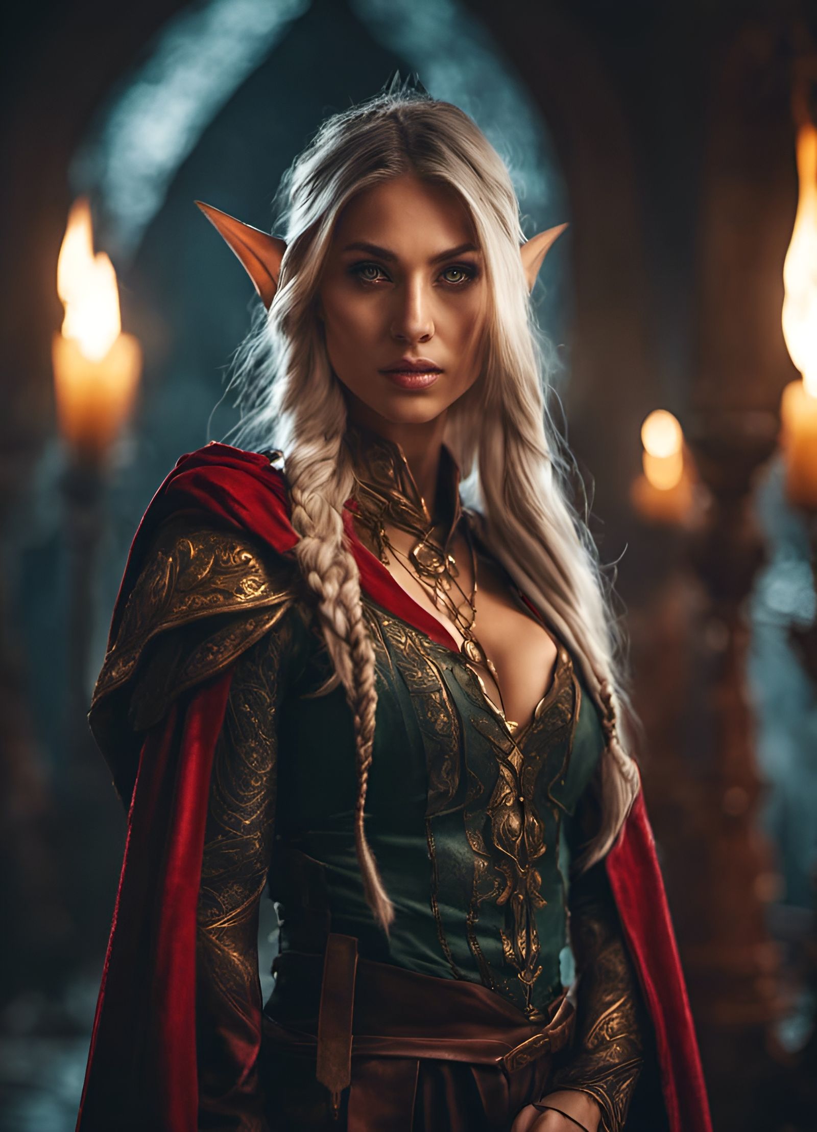 Gorgeous Elf Woman Portrait in Dark Fantasy Style