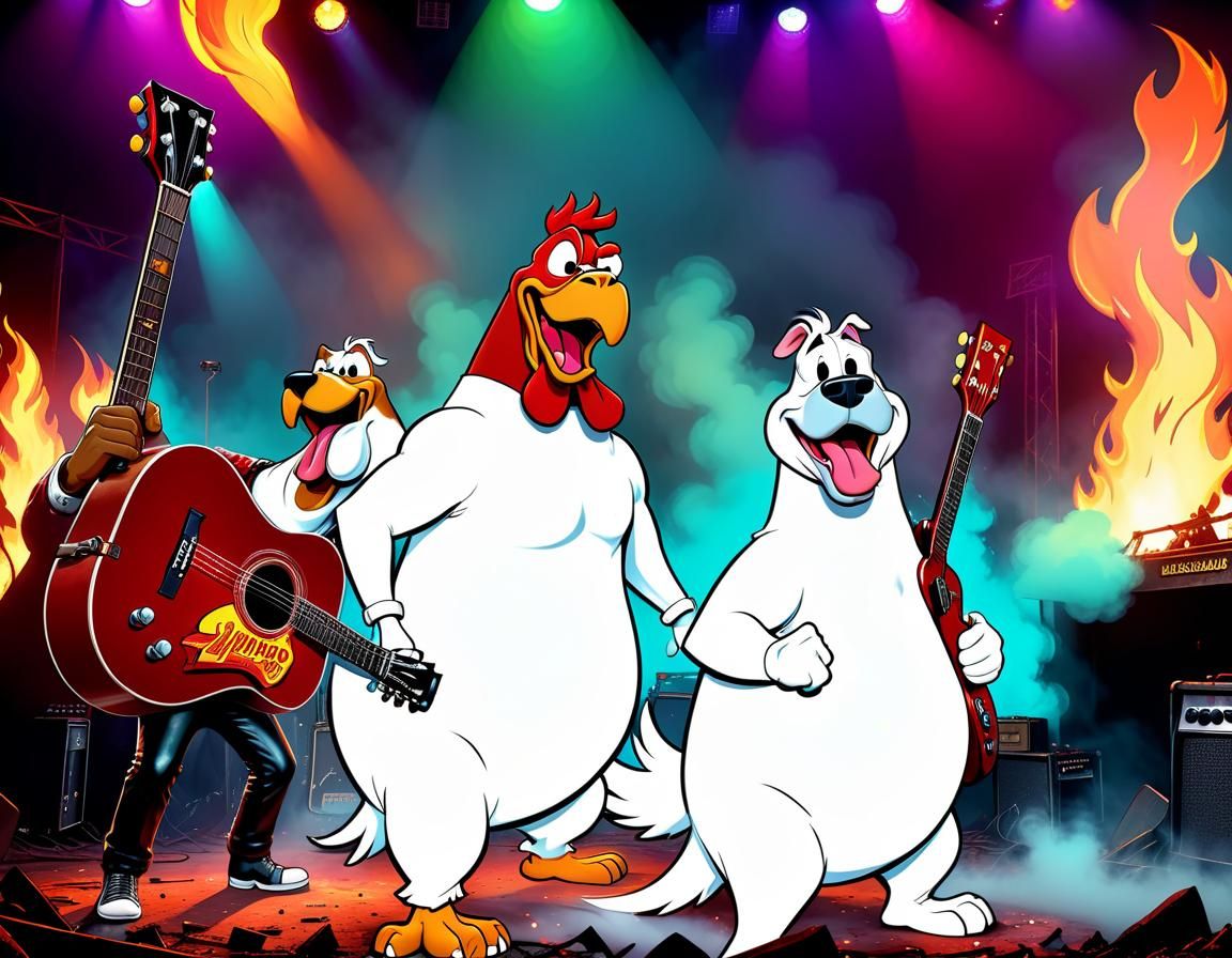 Cartoon Rock Band on Stage in Pop Art Style