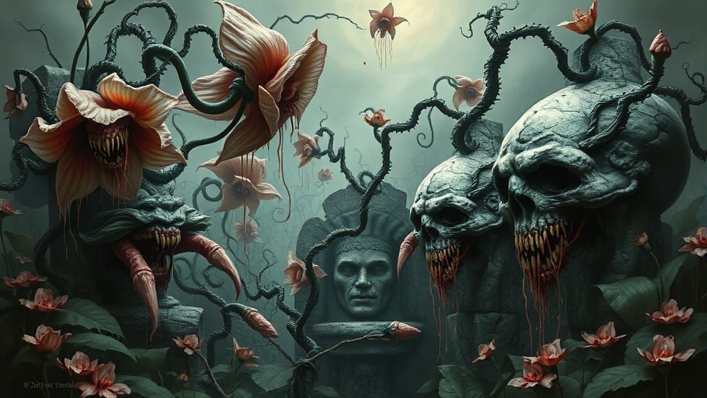 Surreal Garden of Grotesque Flora in Dark Fantasy Art