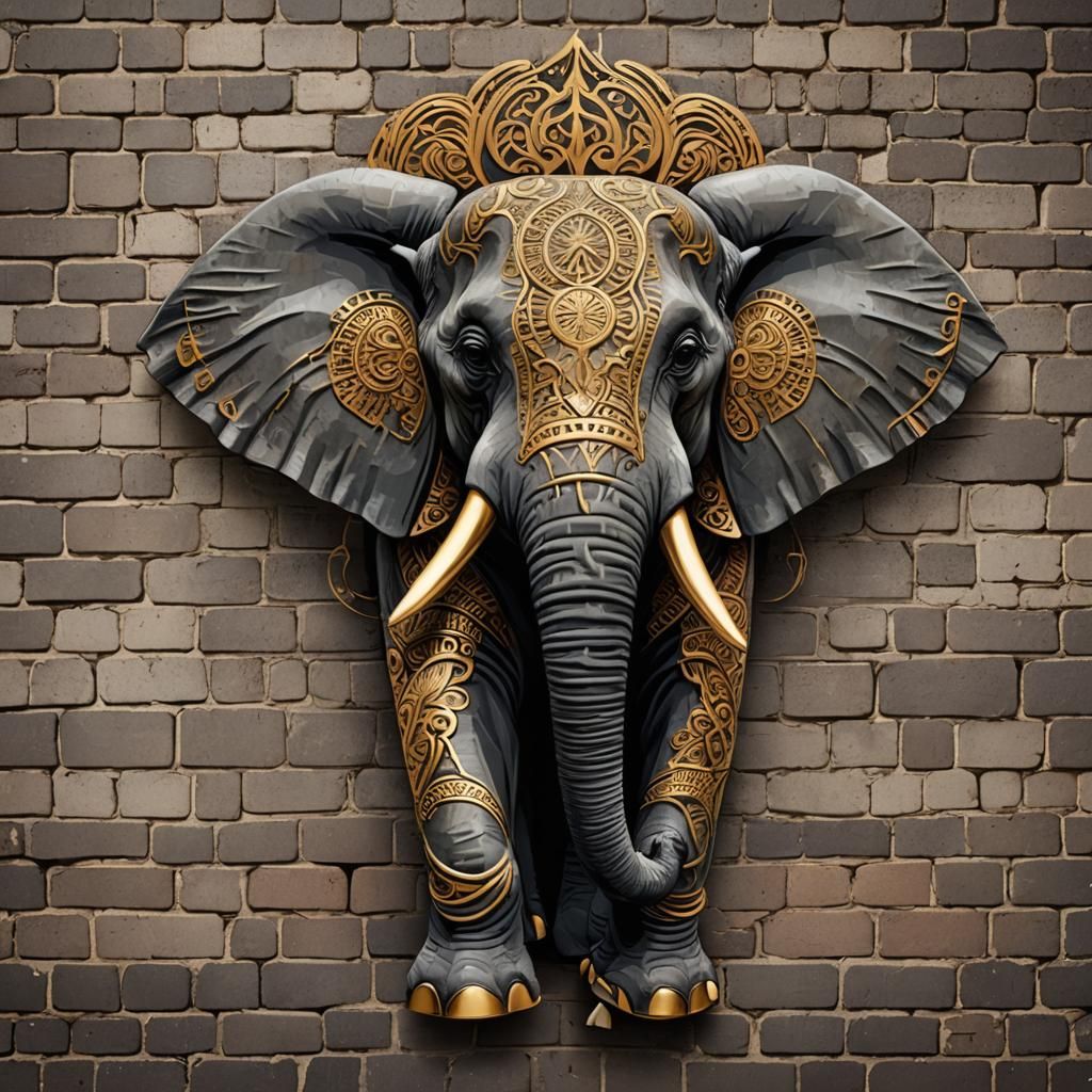Golden Needle Elephant Emblem: In this opulent logo design, ...