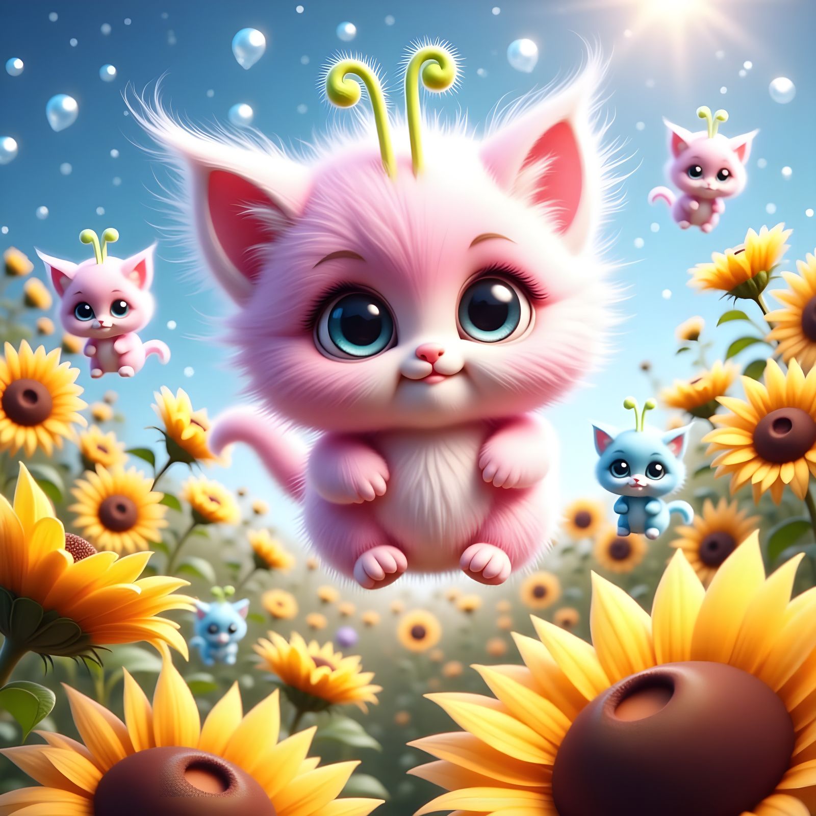 Kawaii Chibi Aliens Shower Sunflowers