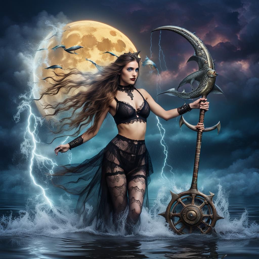 Woman With Trident Poses in Steamy Waters
