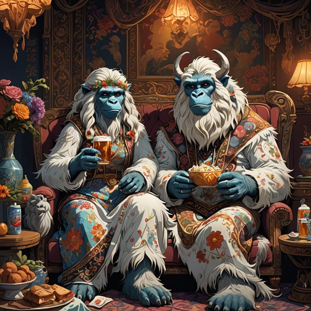 Yetis Enjoy a Cozy Night In with TV