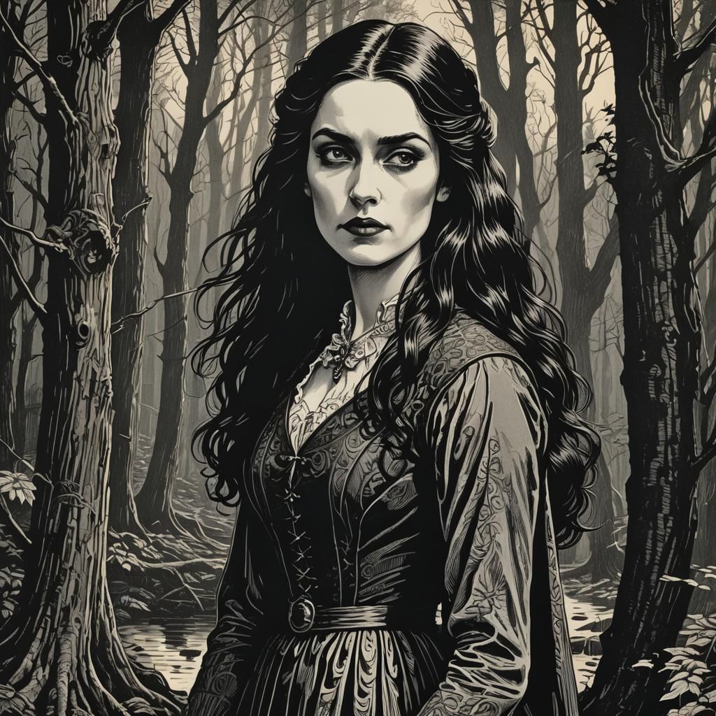 Mina Murray Portrait in Woodcut Style