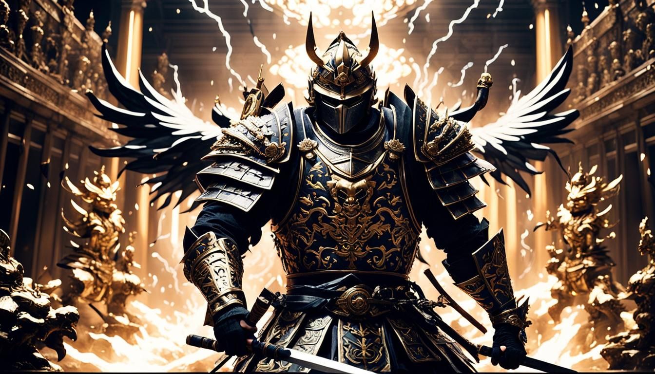 Samurai Knight Battle in Lightning Storm: Cinematic Film Sti...