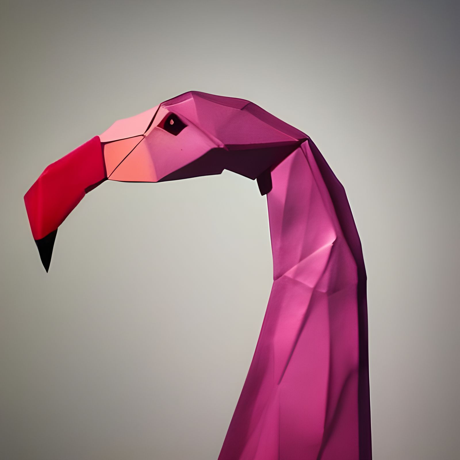 Origami Pink Flamingo Portrait in Splash Art Style