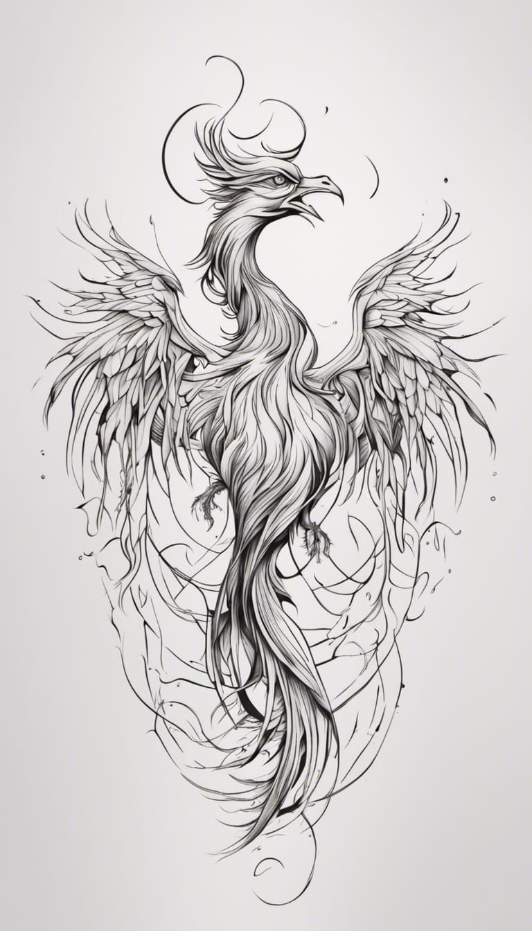 Minimalist Phoenix Tattoo Line Art Design