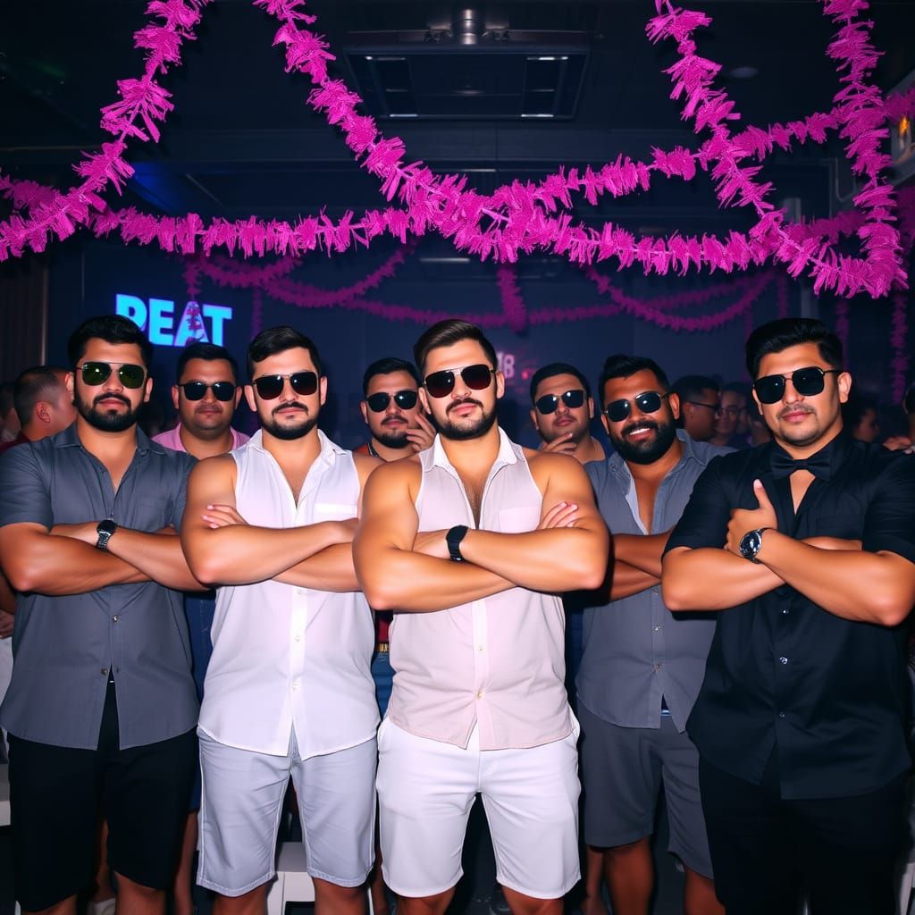 Bachelor Party Celebration with Club Lights and Streamers