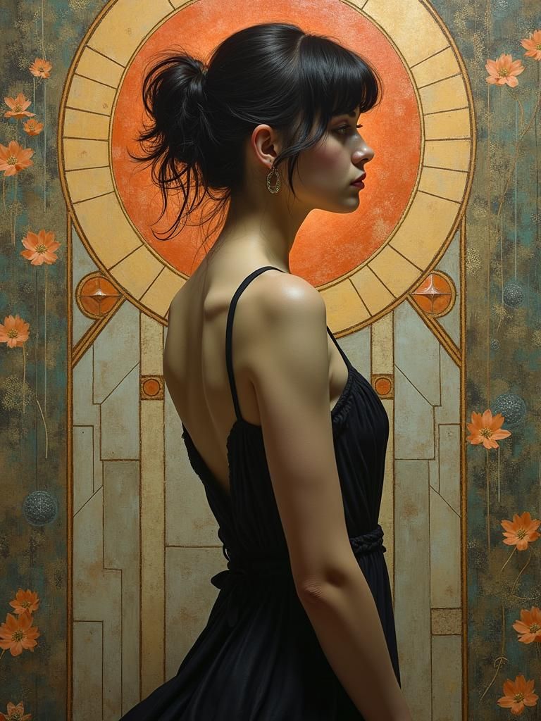 Art Nouveau Profile Portrait of Young Woman