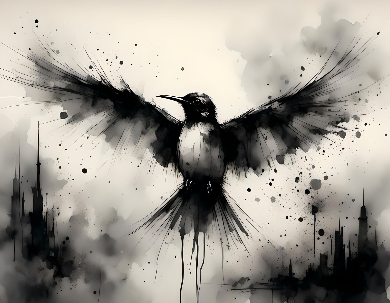 Palestinian Sunbird in Charcoal and Ink Style