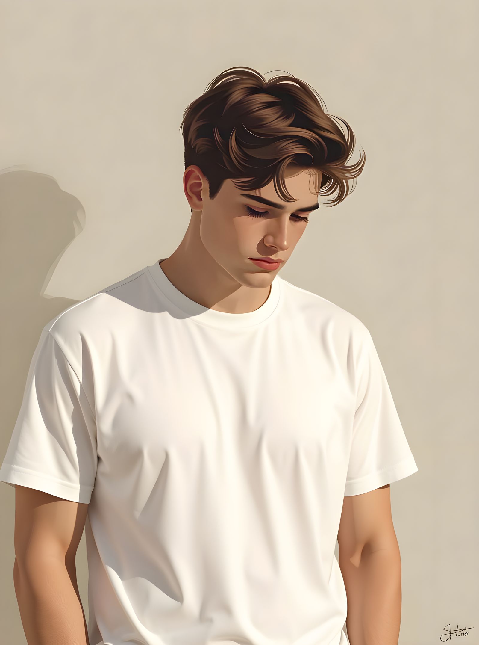 Detailed Portrait of a Young Man Lost in Thought