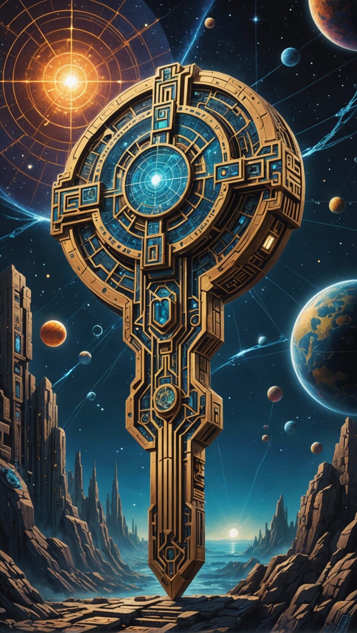 Cybertronic Key to the Cosmos: Detailed Sci-Fi Art