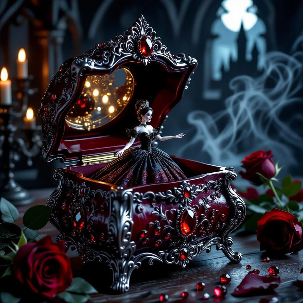 Gothic Music Box with Vampire Queen, Romantic Horror