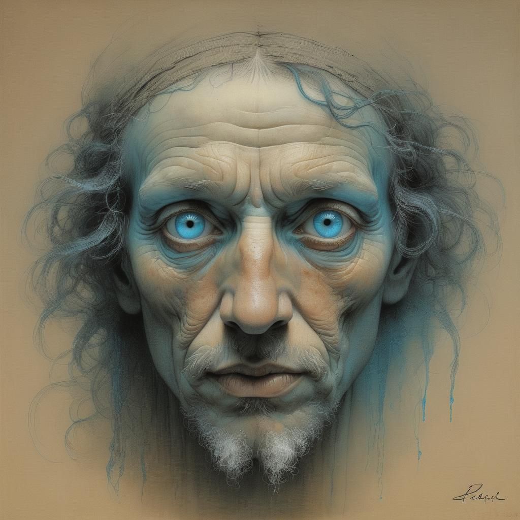 Intense Cerulean Eyes Drawing in a Rembrandt Style