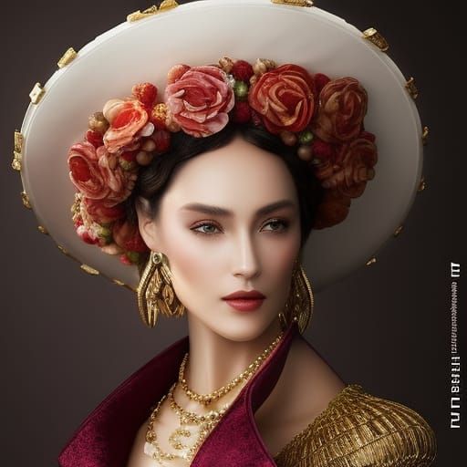 Woman's Strawberry Cake Hat: Hyperdetailed Concept Art