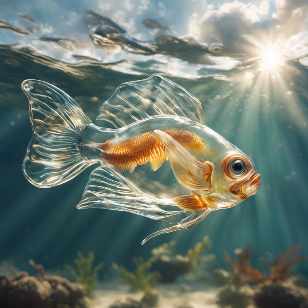 Photorealistic Crystal Glass Fish in Divine Light