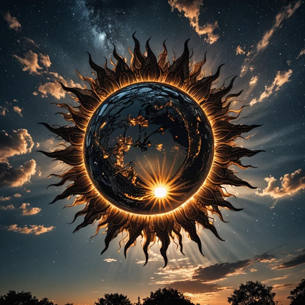 Sun Encased in Glass Against Night Sky