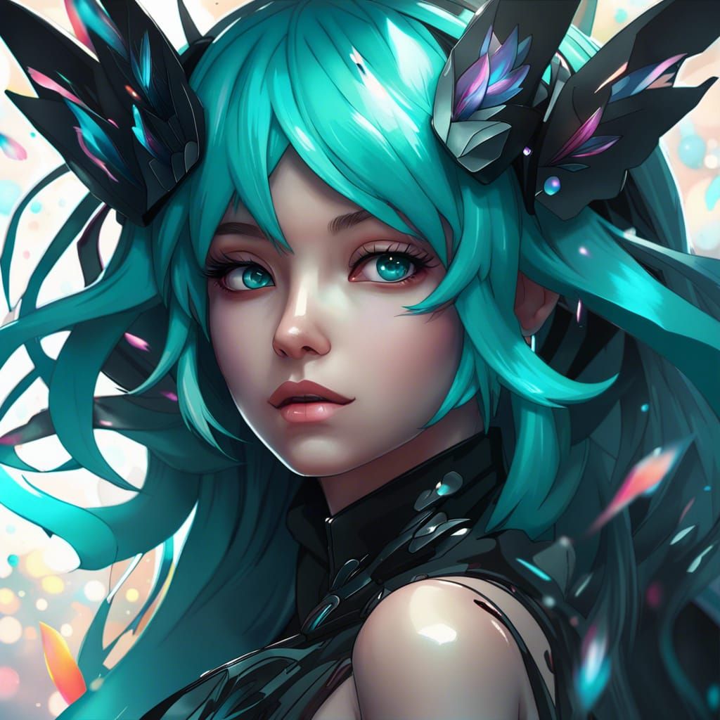 Black Hatsune Miku Fairy Portrait in Detailed Digital Art