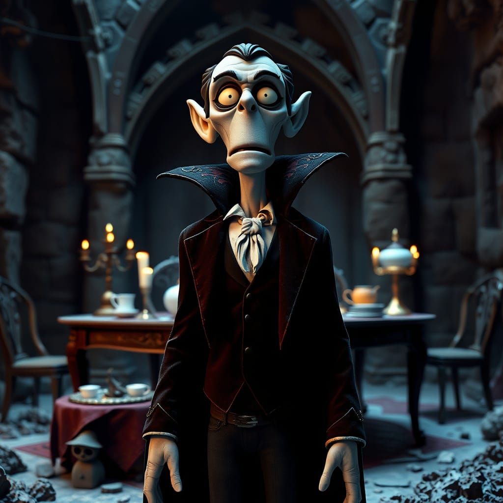Claymation Dracula in Ruins, Inspired by Universal Monsters