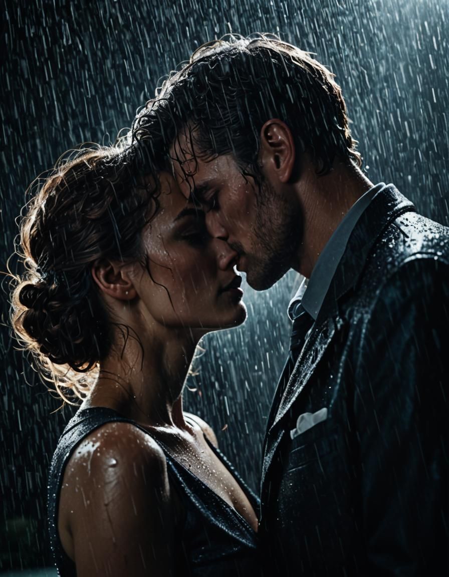 Silhouette of a young lady and man entwined in a passionate ...