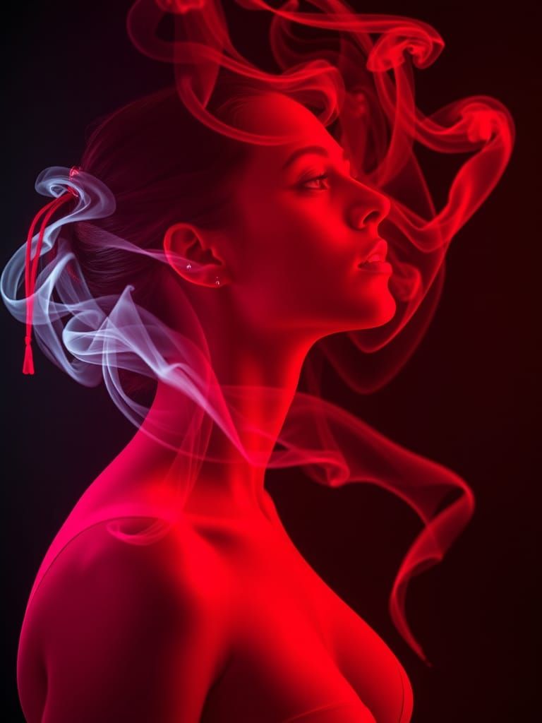Smoke Art: Beautiful Lady in Red