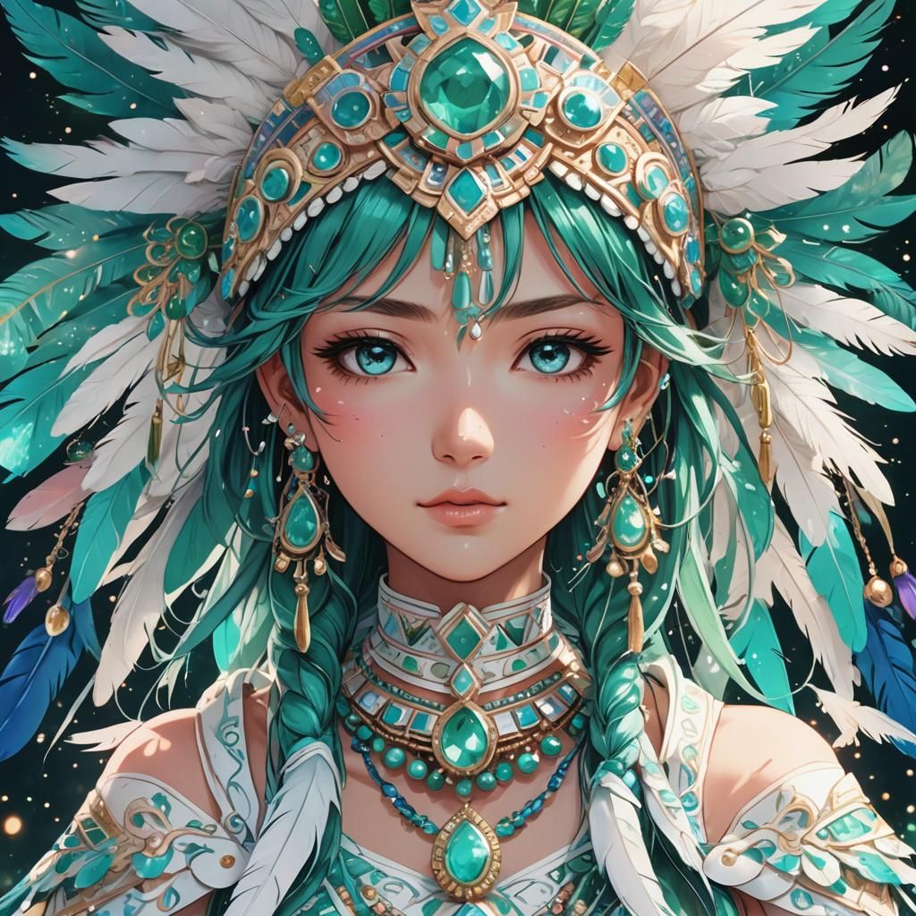 Aztec Woman Portrait in Vibrant Anime Style