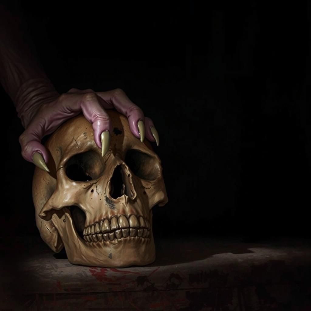 Macabre Hand Grips Skull in Dark Romanticism Style