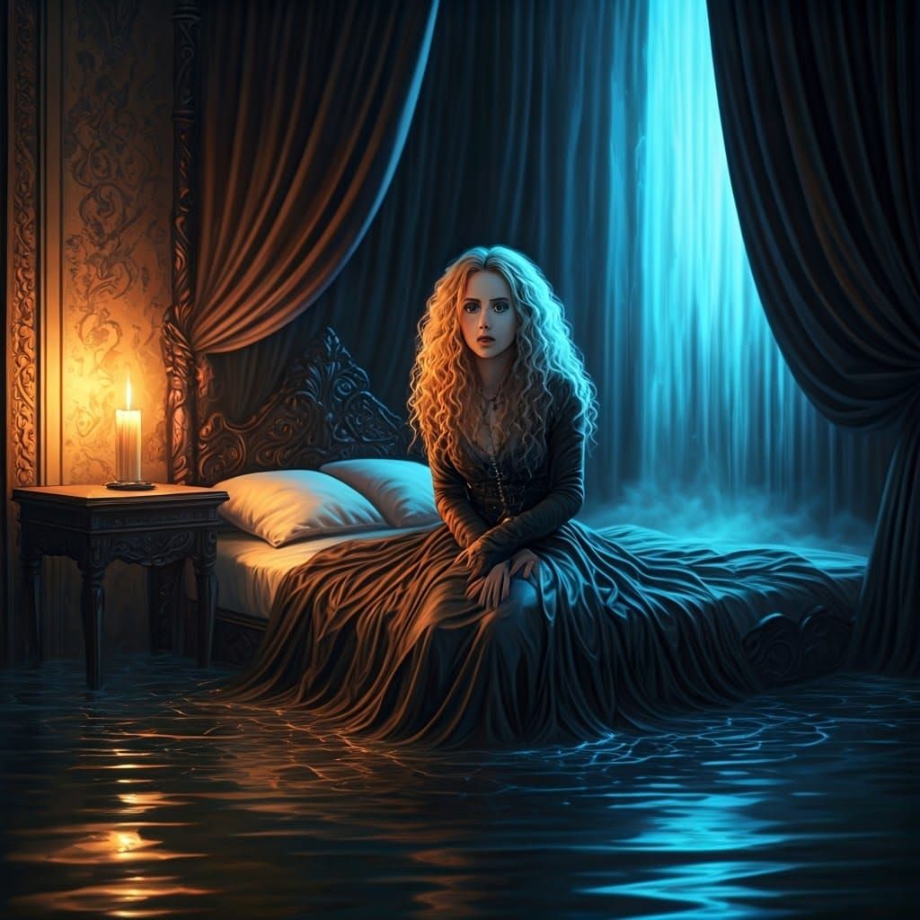Flooded Tower: Blonde in Black Dress