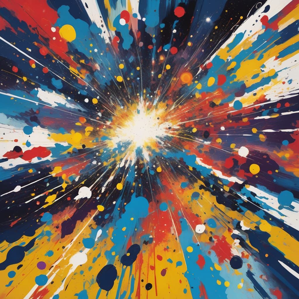 Cosmic Explosion Abstract Landscape in Jackson Pollock Style