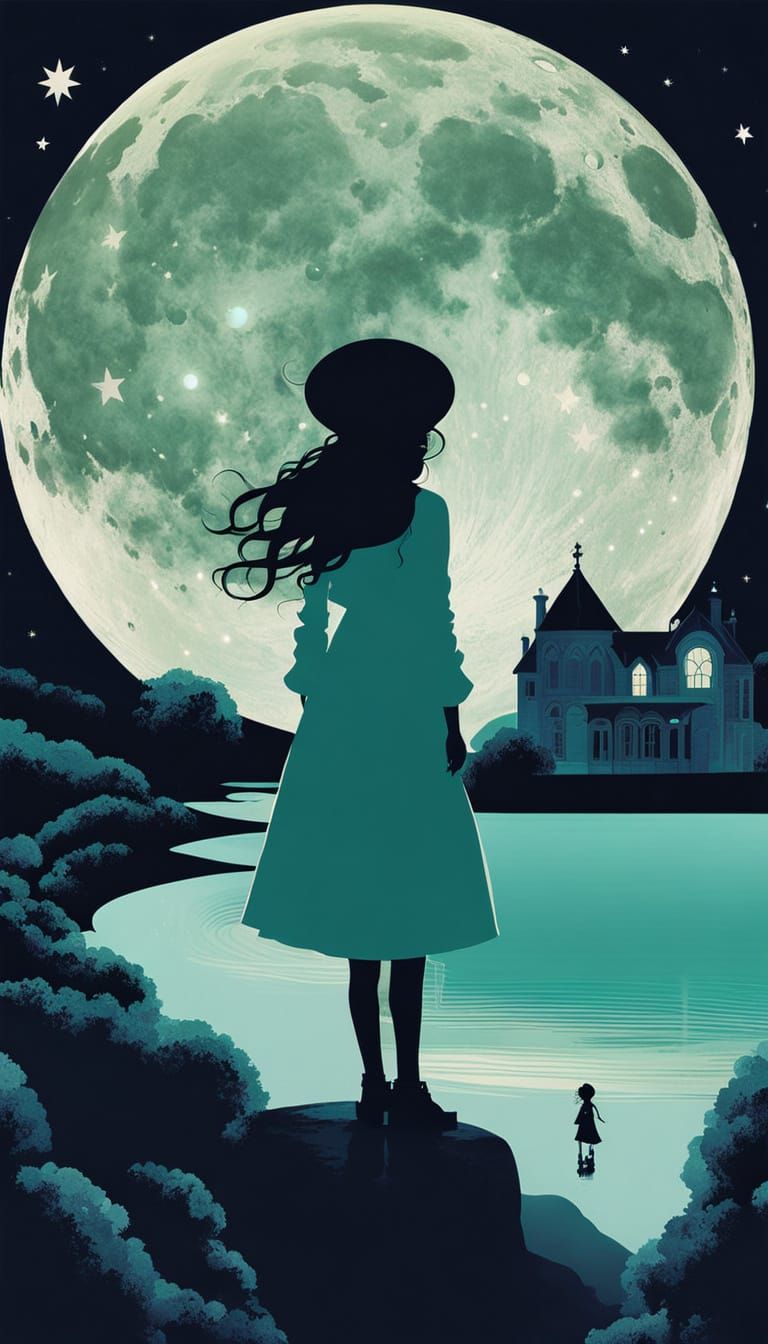 Gothic Doll Chasing Moon in Ethereal Twilight