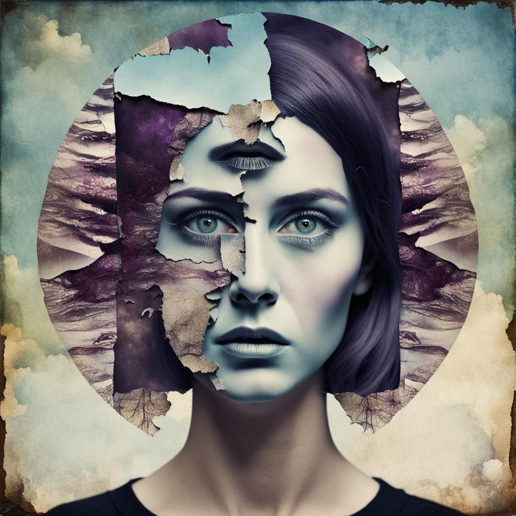 Surreal Psychotic Woman Portrait in Double Exposure Style