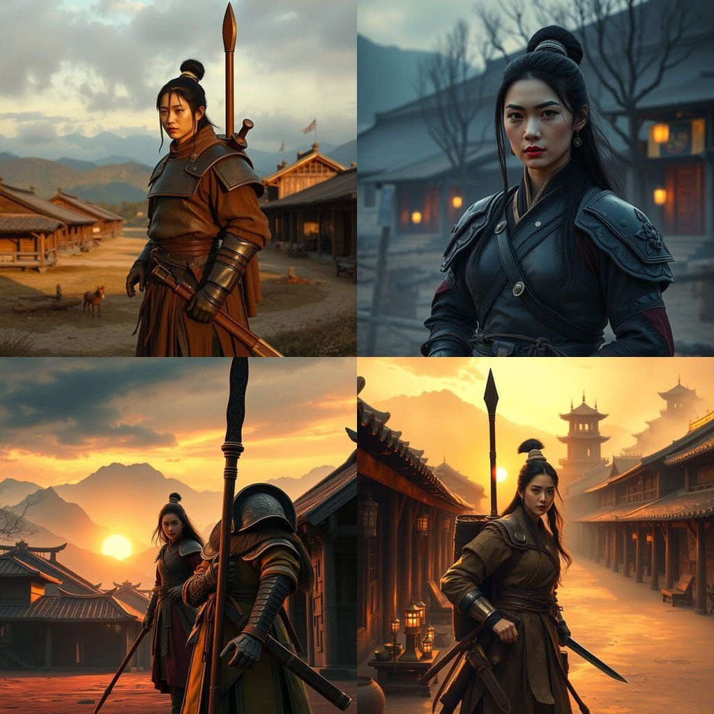 Historical Chinese Warrior Woman Mulan in Training Camp