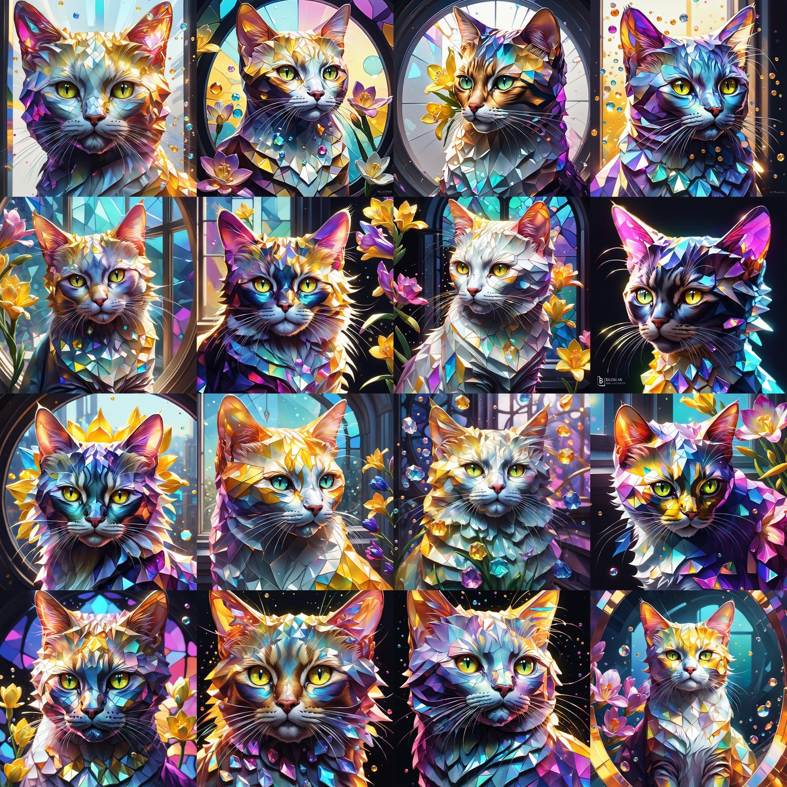 Crystal Cat Portrait in Graffiti Art Style