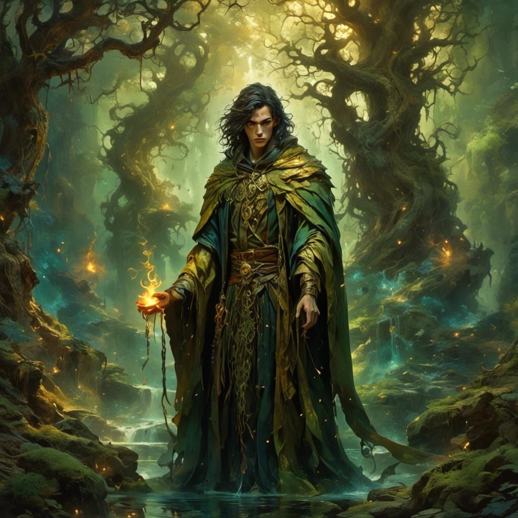 Priest in Arcane Forest with Glowing Colors