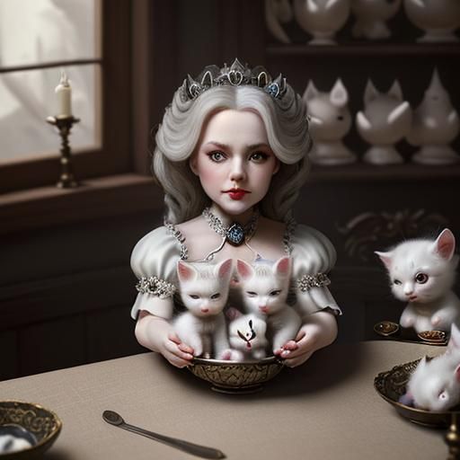 Evil Queen Doll with Kittens: Fantasy Concept Art