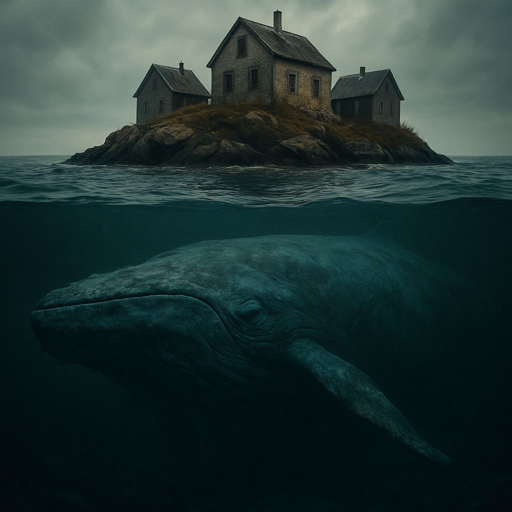 Surreal Underwater Island with Whale in Hadal Style