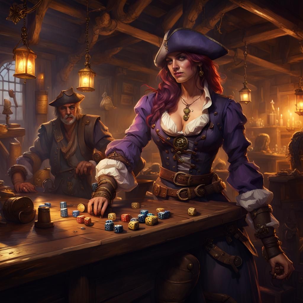 Pirate Gambling in Tavern: Dark Fantasy Concept Art